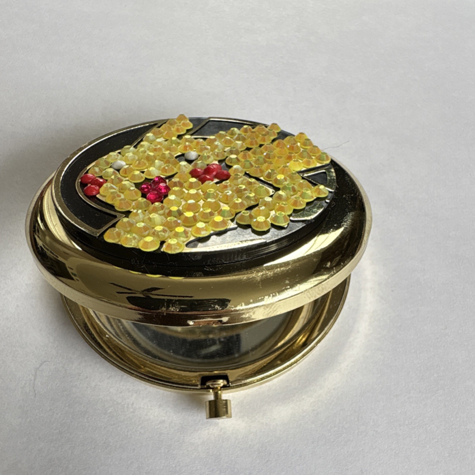 Rhinestone Pokemon Gold Tone Compact Mirror