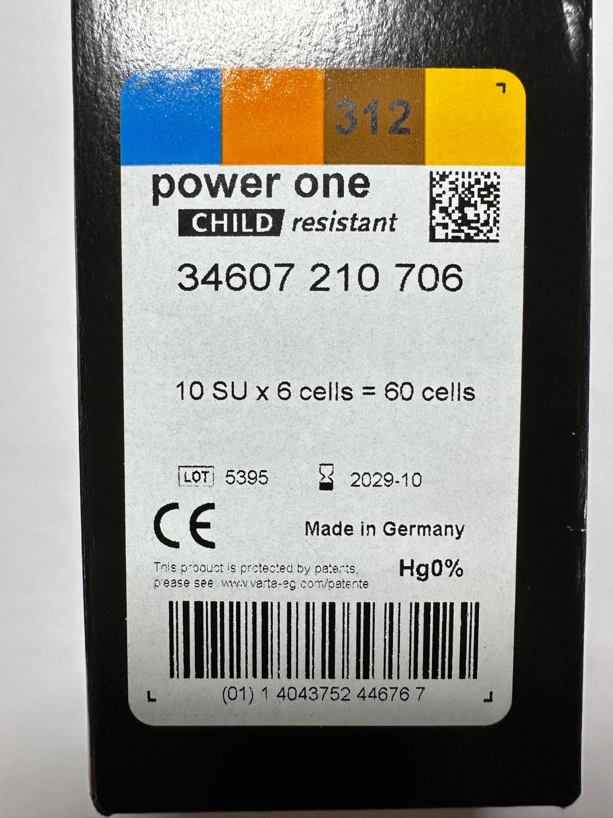 Power One Size 312 Hearing Aid Battery – (2) BOXES of 60 EA. – 10 PACKS PER BOX