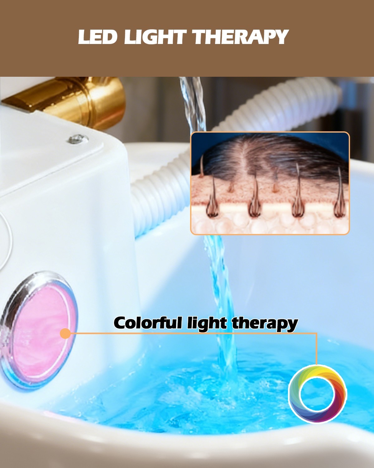 Head Spa Shampoo Bowl Water Cycle LED Light Therapy Scalp Care 11308791