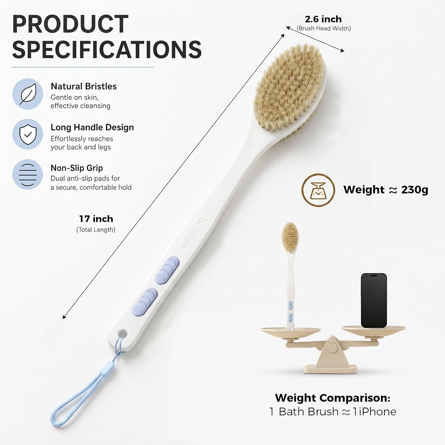 Back Scrubber anti Slip for Shower, Shower Brush Long Handle with Stiff and Soft