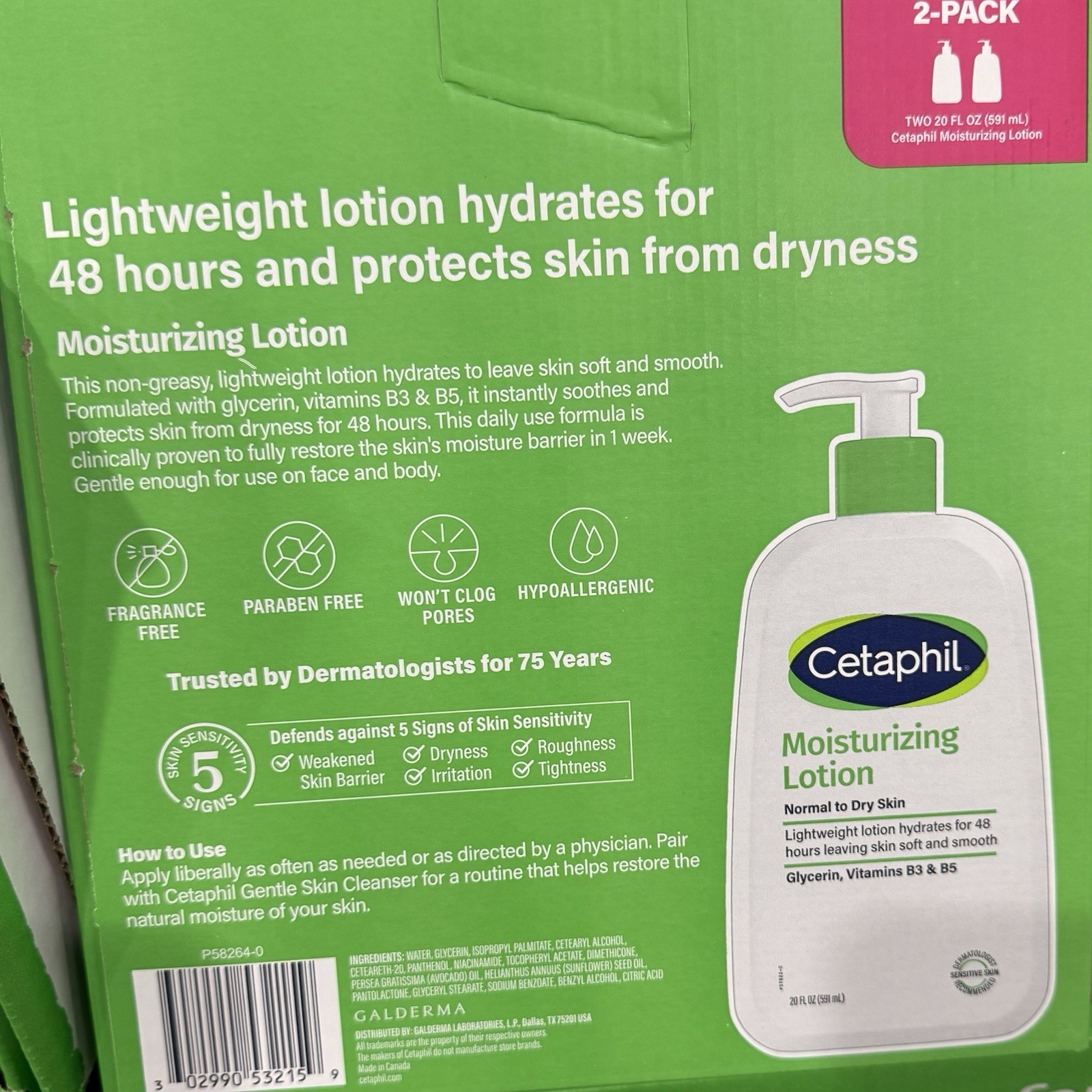 Cetaphil Moisturizing Lotion Fragrance-Free 2×20 fl oz Normal to Dry Skin