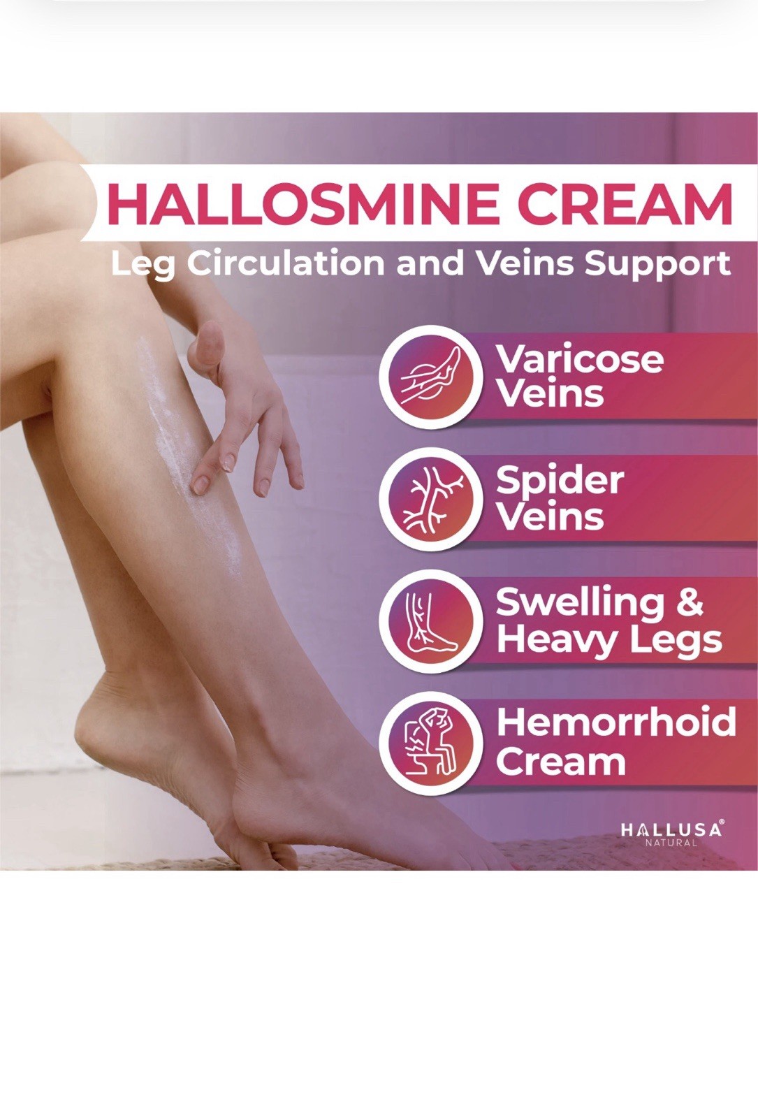 Hallusa Natural Hallosmine Advance 1000mg Diosmin 60 ct + FREE Leg Cream 4 oz