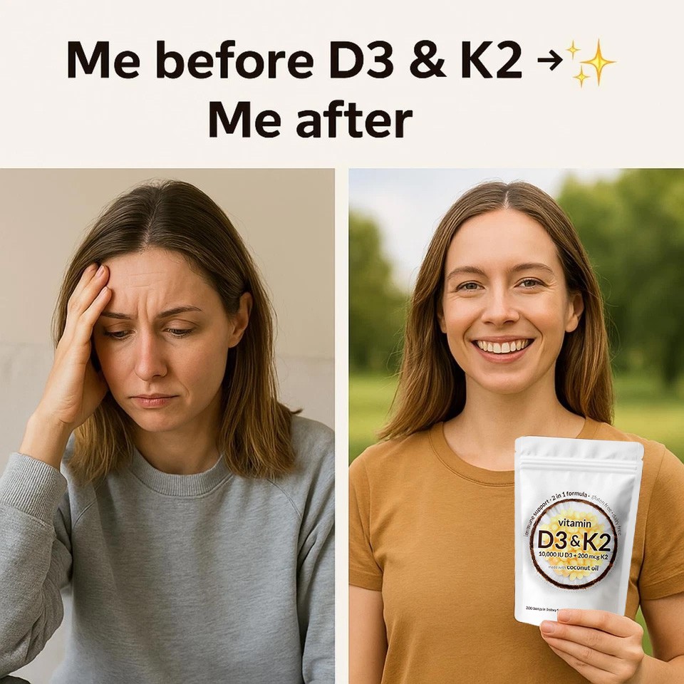 Vitamin D3 10000 iu Plus K2 (MK-7) 200 mcg, 300 Virgin Coconut Oil Softgels