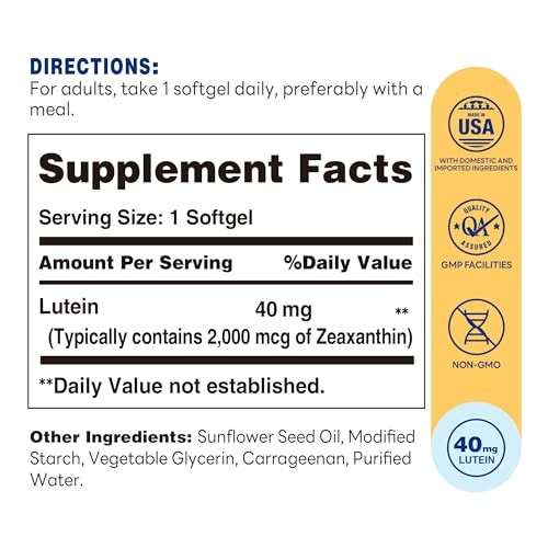 Vitamin World Lutein & Zeaxanthin Supplements, 40mg Lutein, Eye Health, Blue