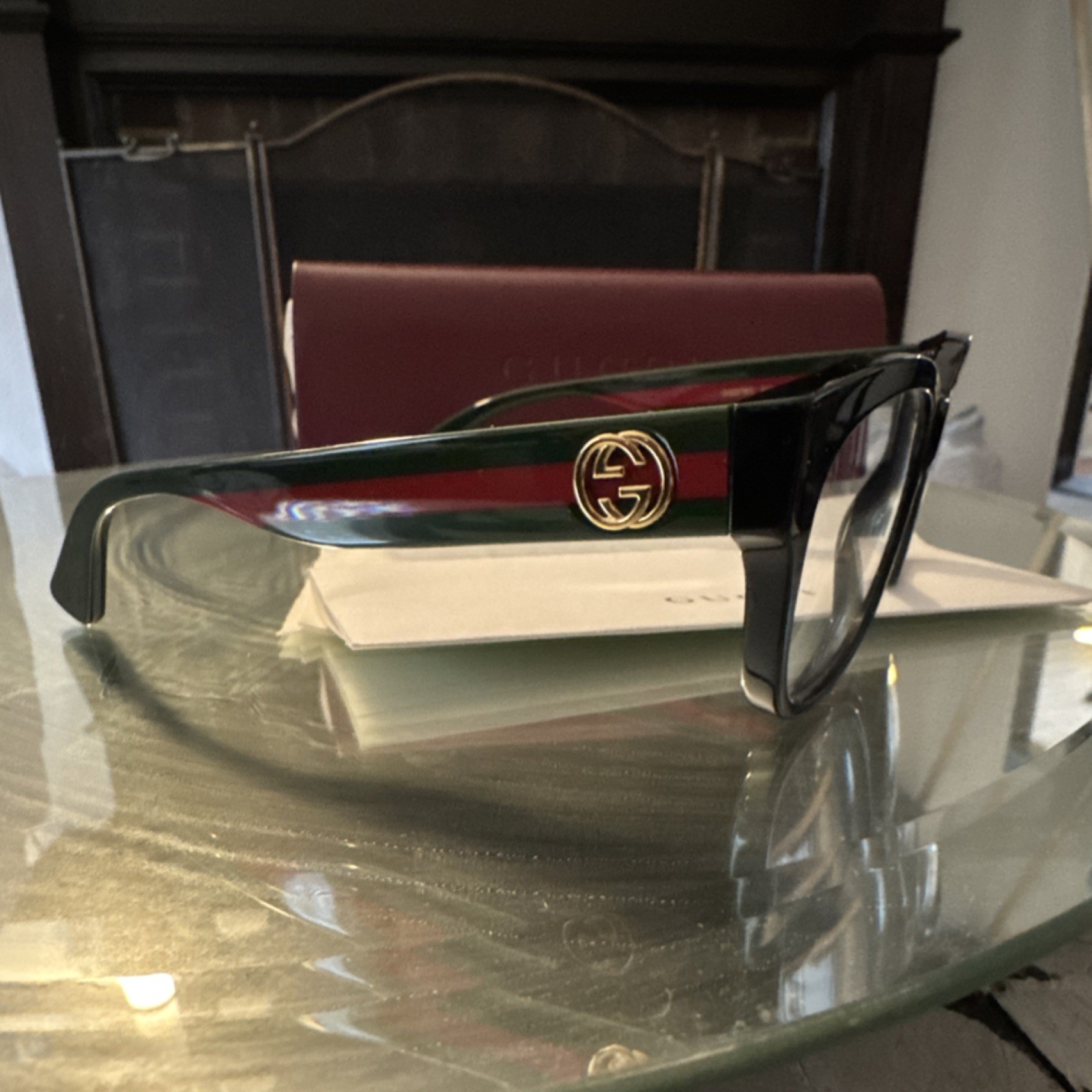 Gucci Black Green Red Square Plastic Full Rim Eyeglasses Frames Unisex Designer