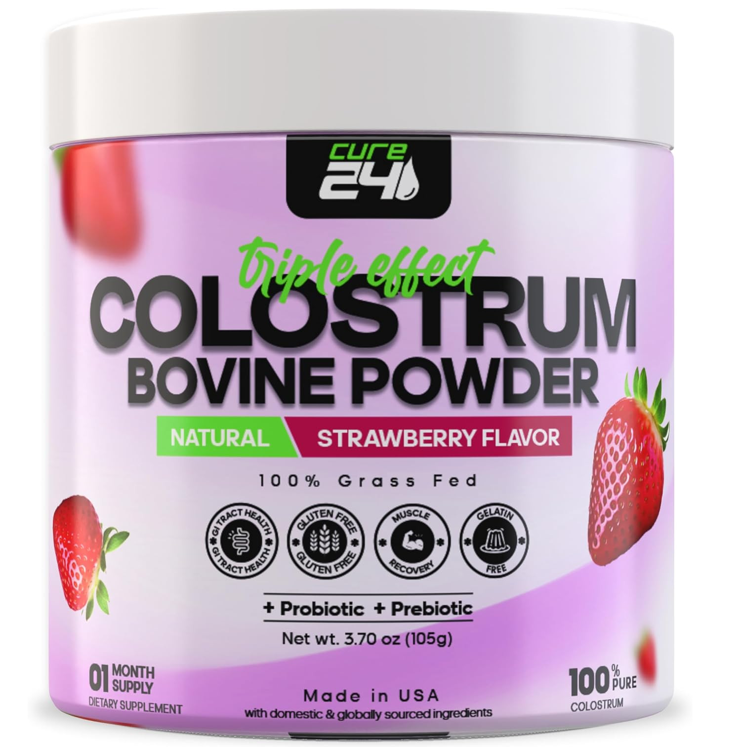 Bovine X3 Colostrum Supplement Powder for Humans, 100% Pure Whole Natural Grass