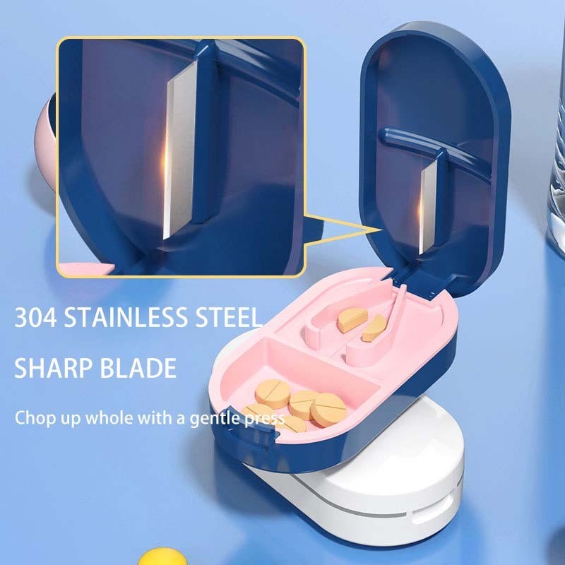 New PILL CUTTER Splitter Half Storage Compartment Box Medicine Tablet Holder
