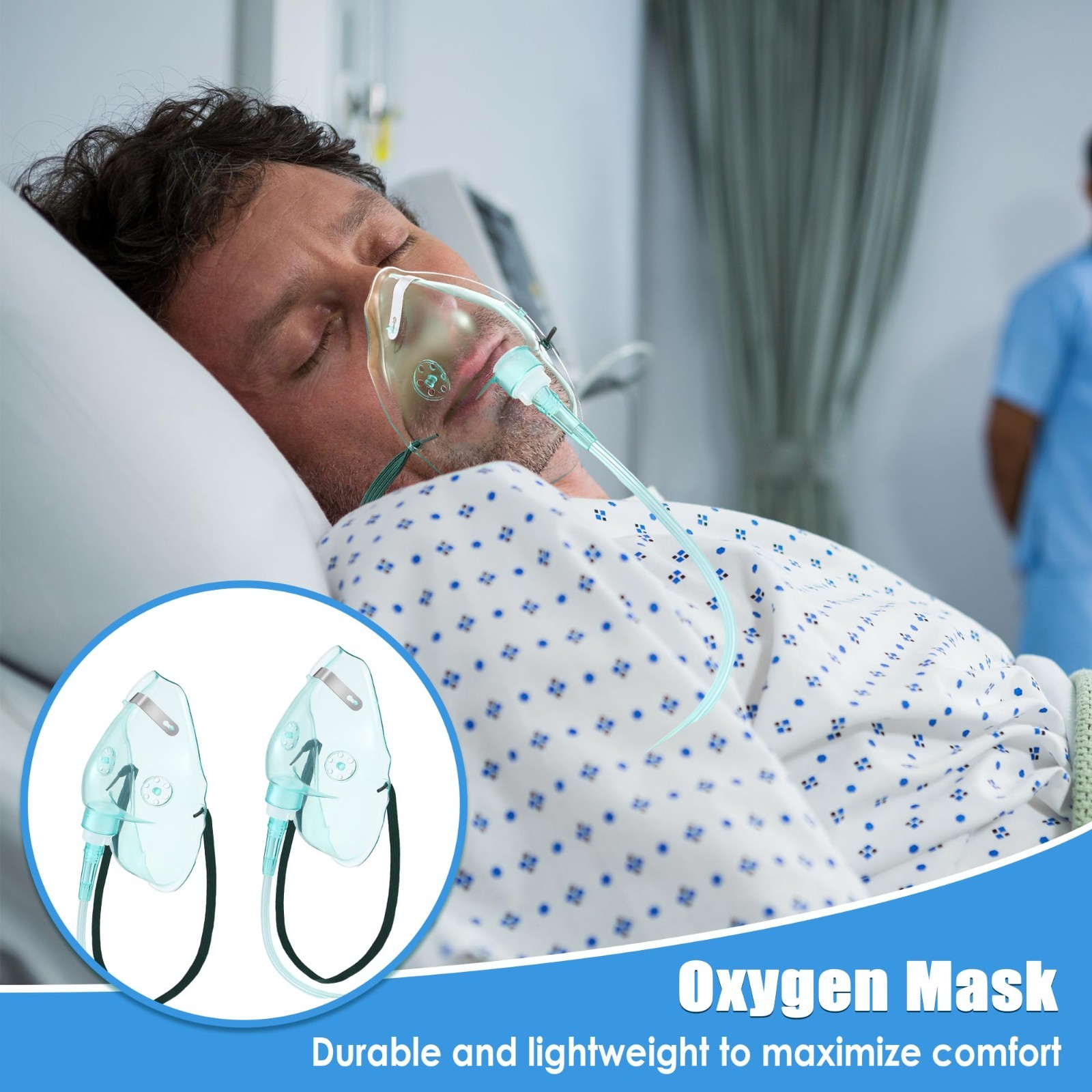 2PCS L Oxygen Mask with 6.6 Ft Tubing and Adjustable Elastic Strap, Adult Oxyge