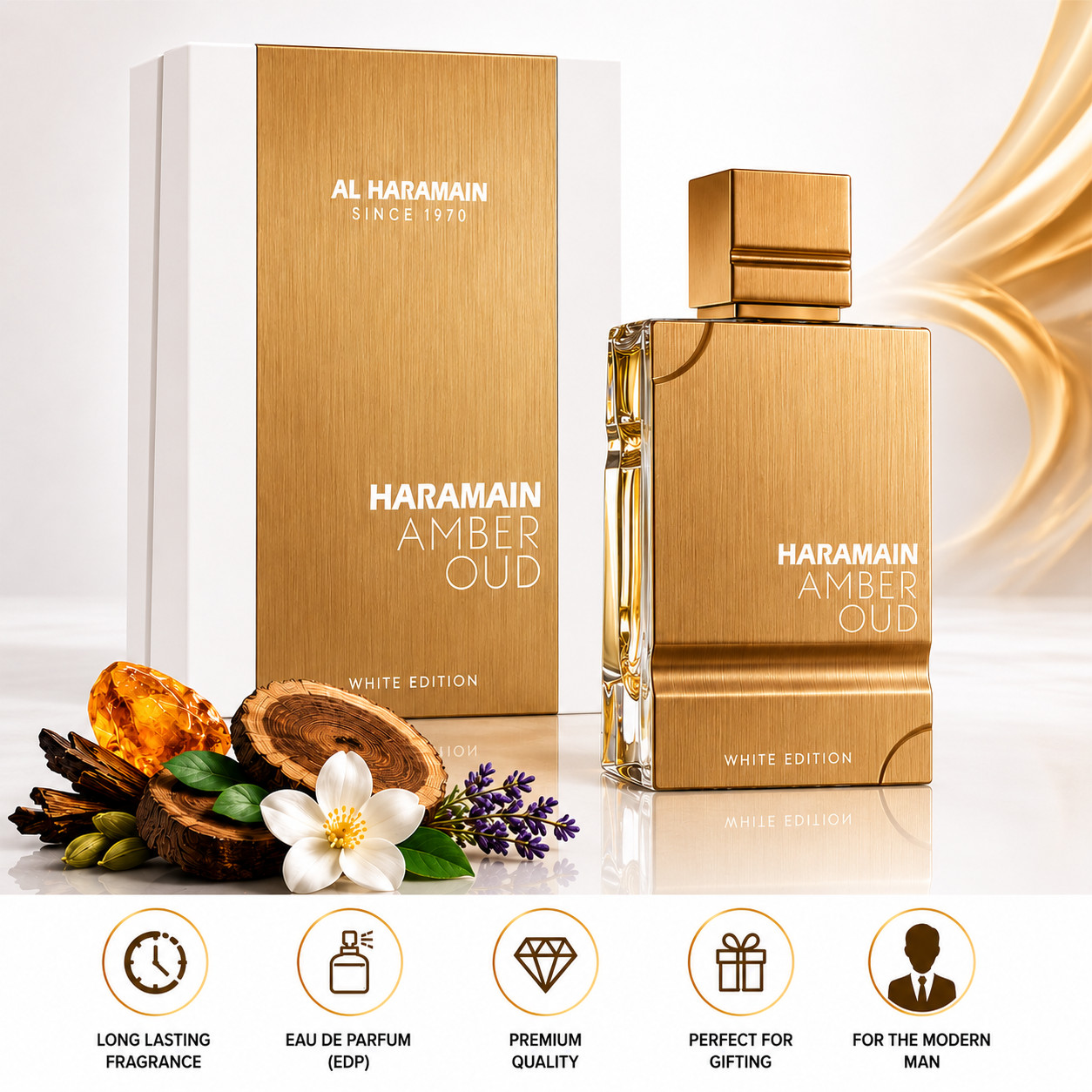 AL HARAMAIN Amber Oud White Edition EDP 60ml 2oz Unisex Perfume Luxury UAE