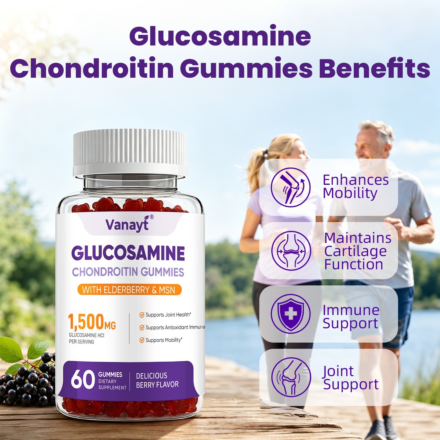 1/2/4PCS Glucosamine Chondroitin Gummies MSM Triple Strength Joint Support 60Ct