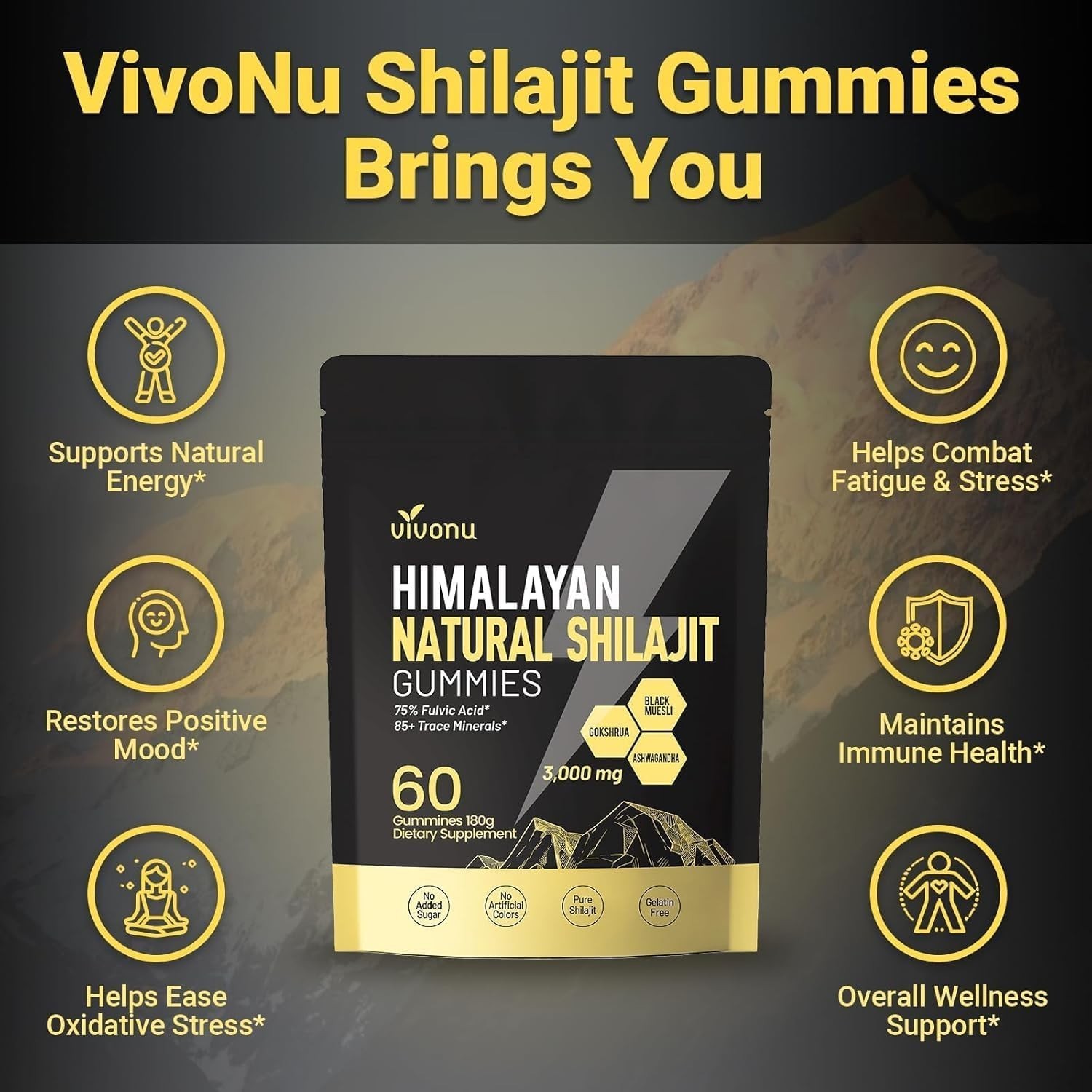 Pure Himalayan Shilajit Gummies with 60 Count (Pack of 1)