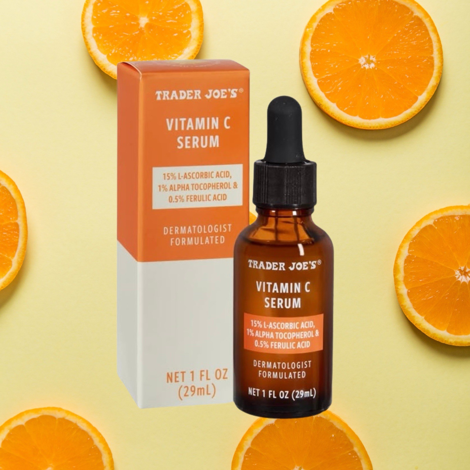 Trader Joe’s Vitamin C Serum Dermatologist Formulated, 1 fl oz/29 mL (2 Pack)