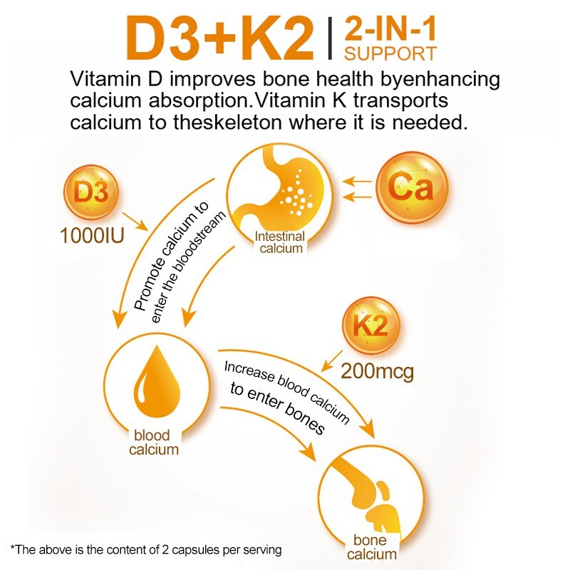 Vitamin D3 5000 IU + K2 200mcg 120 Capsules Extra Strength D3 K2 Supplements