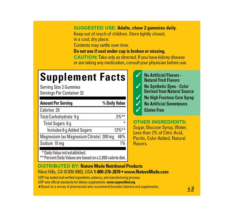 2 PACK High Absorption Magnesium Citrate 200 Mg per Serving Gummies, 64 Count