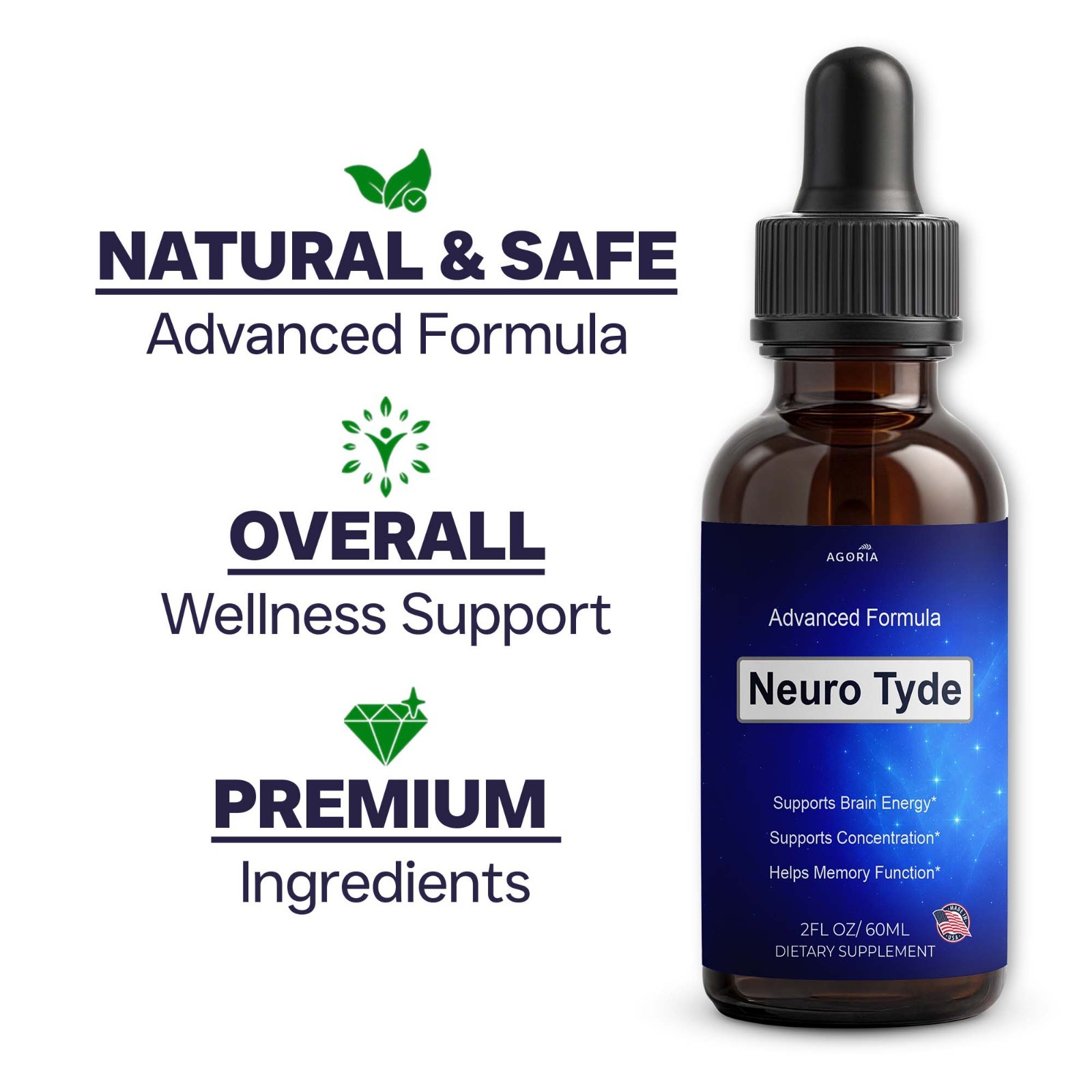 (1 Pack) Neuro Tyde Nootropic Brain Health Support Drops, NeuroTyde Brain Drops