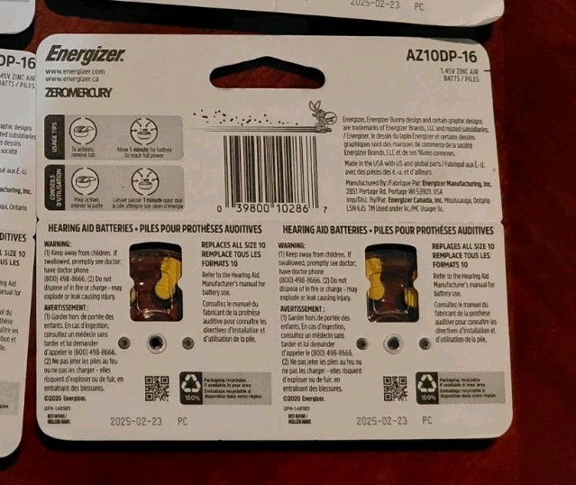 Energizer Zinc Air Hearing Aid Batteries Size 10 Yellow Tab 64 Total NEW
