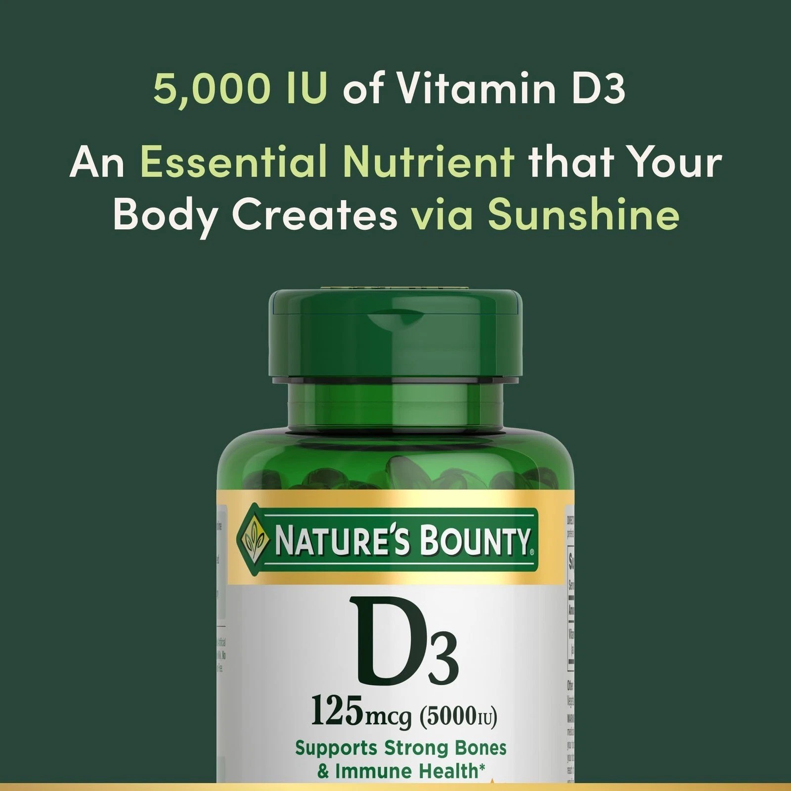Nature’s Bounty Vitamin D3 5000 IU Softgels, Rapid Release, Immune 150 Count