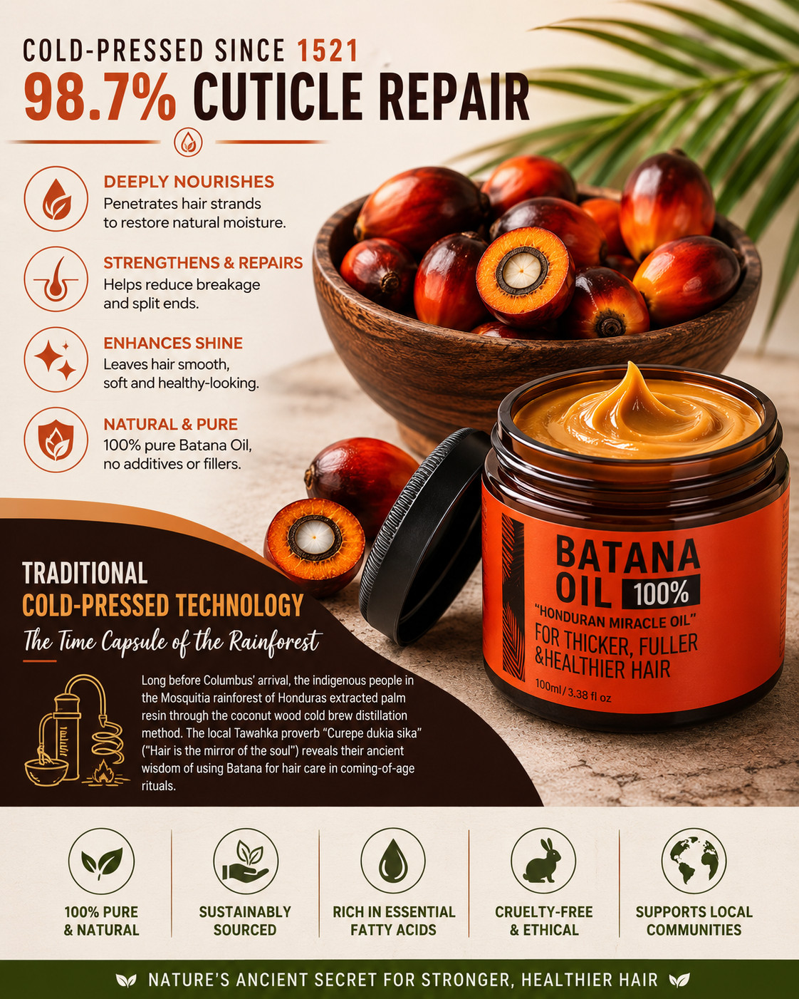 Batana Oil for Hair Growth 100% Pure Raw Organic Dr Sebi Inspired Honduras Hair