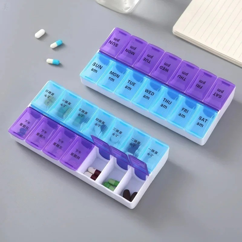 2 Pack Weekly Pill Box Organizer Twice a Day 7 day AMPM Organizer Case Medicine