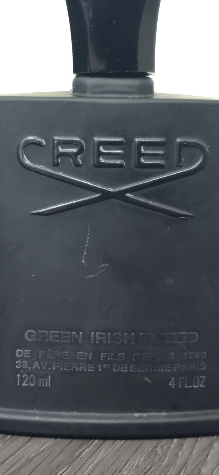 Vintage Creed Green Irish Tweed 120ml Black Flask Bottle Batch A3208E02