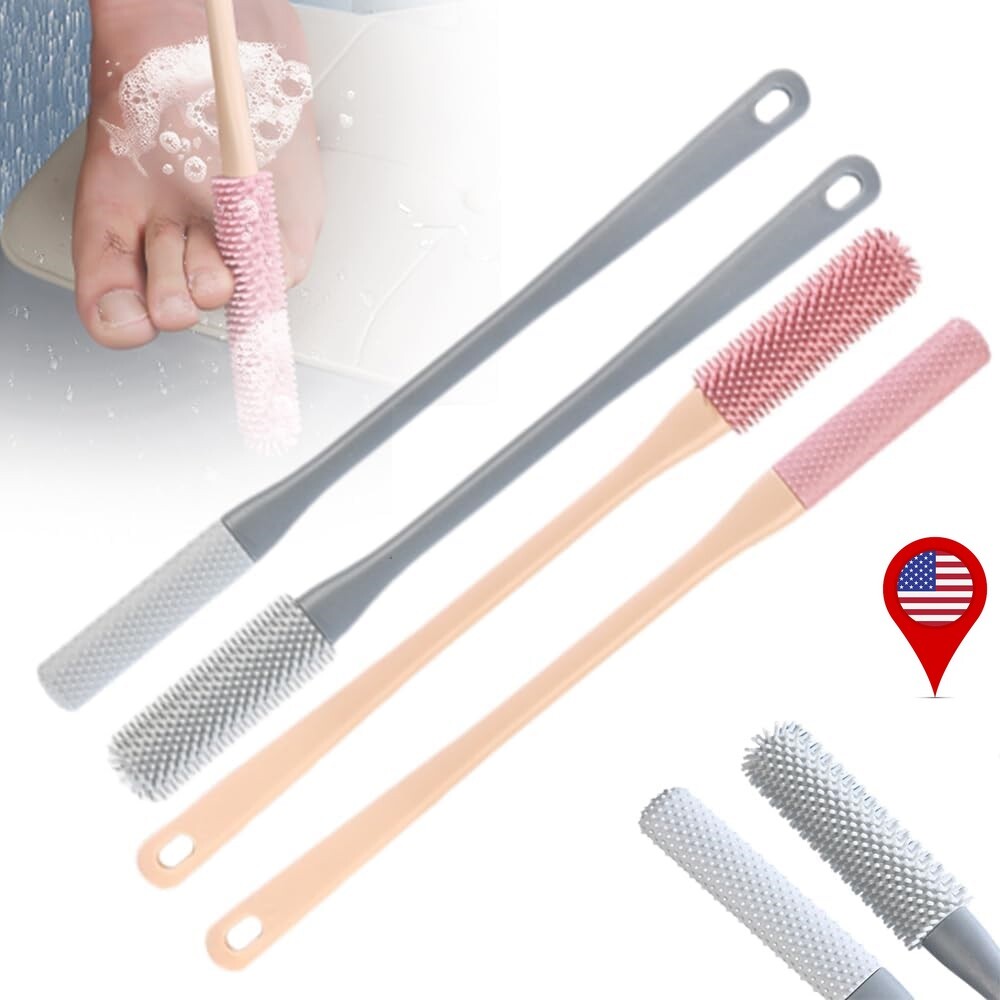 2× Toe Gap Cleaning Brush 15.7″ Foot Scrubber Silicone Shower Long Handle Brush