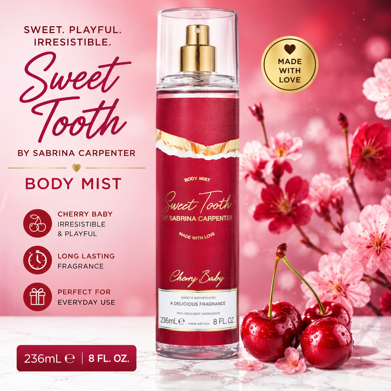 Sweet Tooth Cherry Baby by Sabrina Carpenter Body Mist 8.0 fl. oz – Brand New