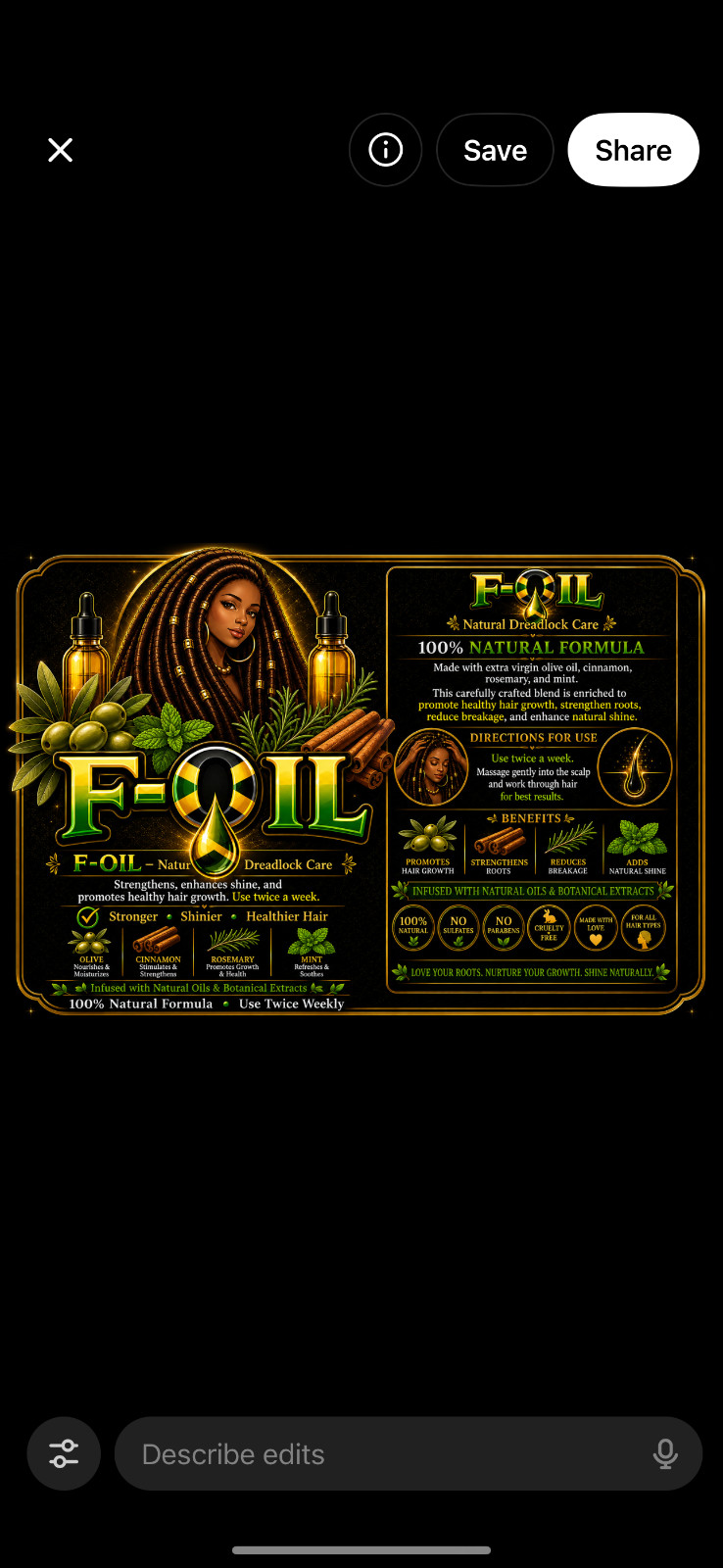 hair oil : F Oil 100% Natural Hair Oil – Rosemary, Mint, Cinnamon&olive oil 100%
