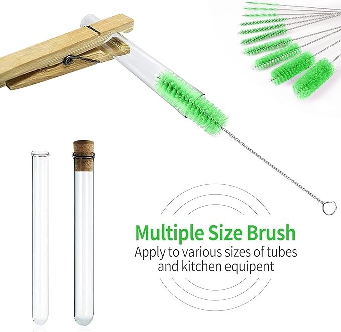 Bottle Cleaning Brushes, 8 Inch Nylon Tube Brush Set (10) pcs green…