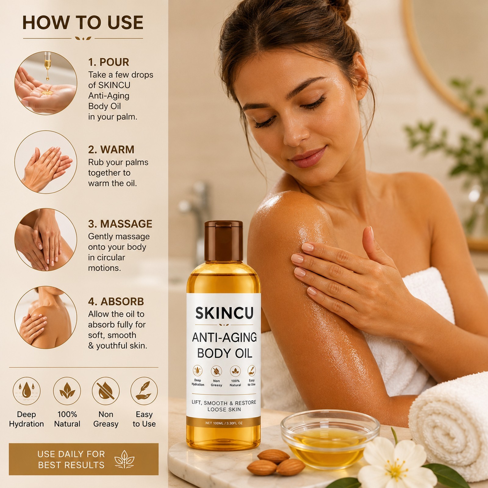 Skincu Glow Remedy Anti-Aging Body Oil – Skin Tightening & Firming Formula 100ml