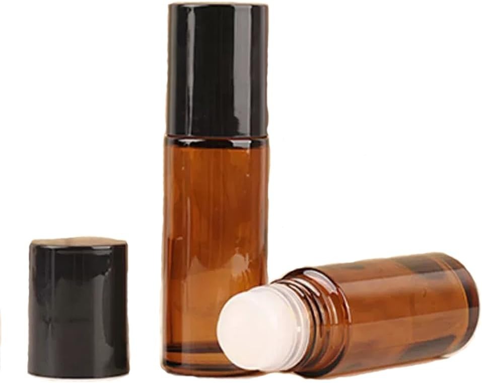 2 Pack 50ml Amber Glass Roll On Bottles Refillable Rollerball for Oils Perfume