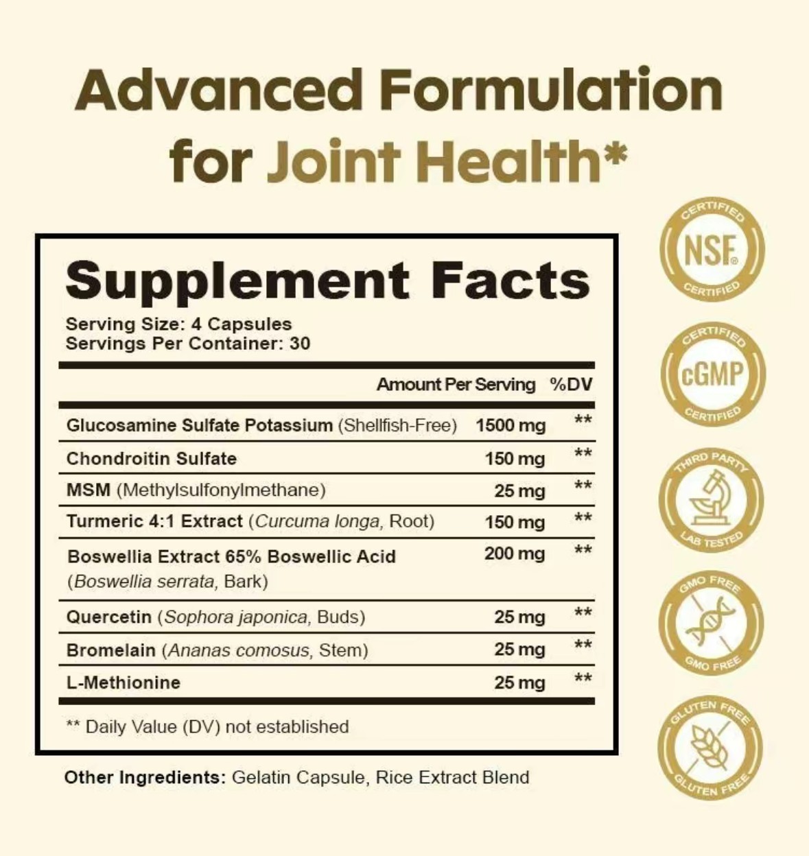 FUNRICH Joint Health Formula-120 Capsules Glucosamine,Chondroitin,MSM & Turmeric