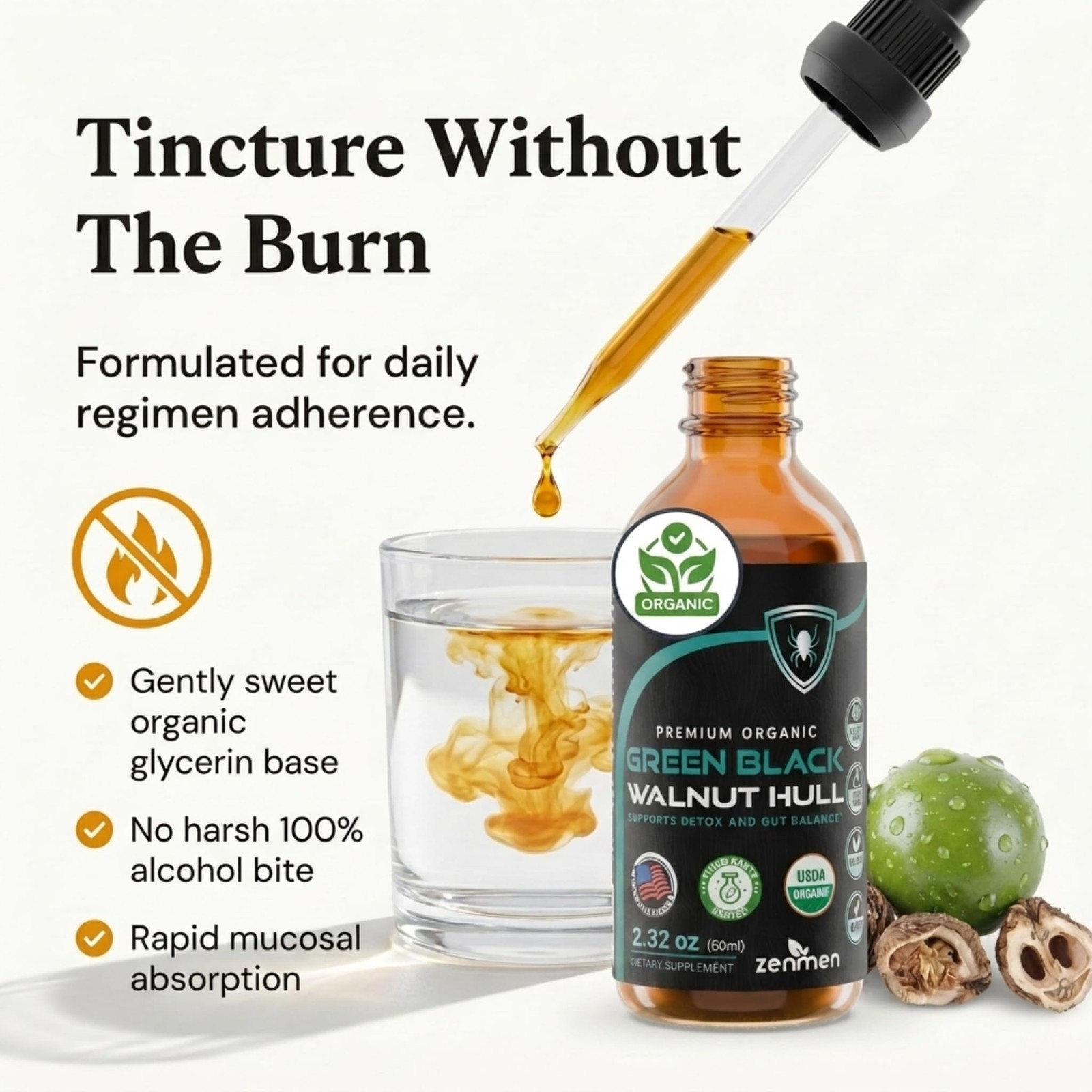 Organic Green Black Walnut Hull Tincture – 2.32 Fl Oz (Pack of 1)