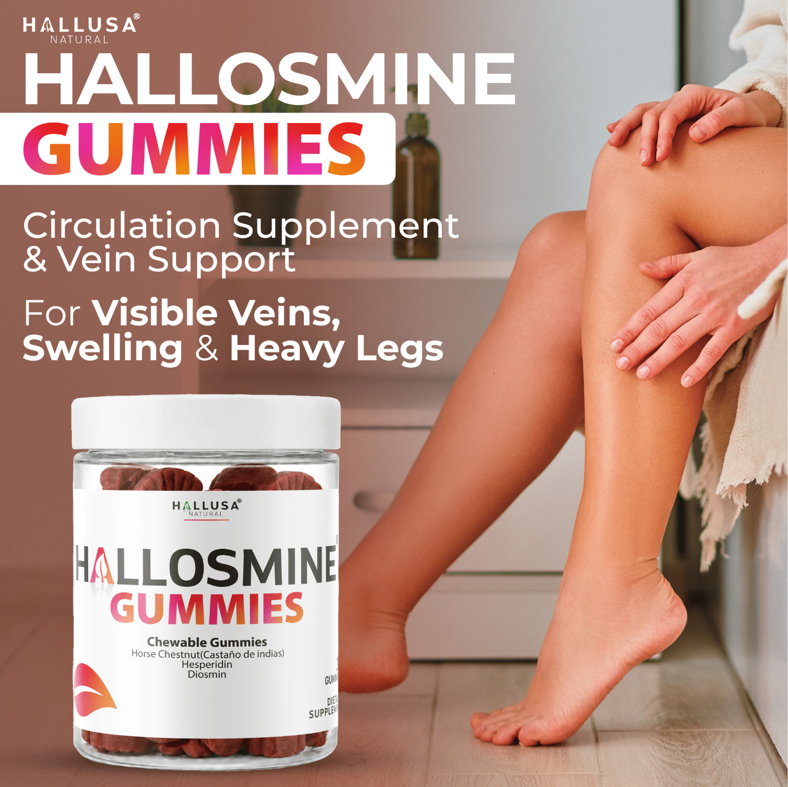 Hallusa Natural Hallosmine Gummies – Circulation & Leg Vein Support – 30 Gummies