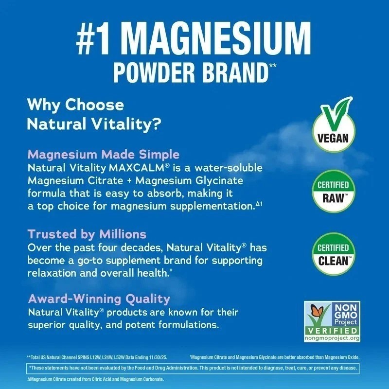 NEW Natural Vitality CALM MaxCalm Magnesium Powder – Vegan, 16 oz