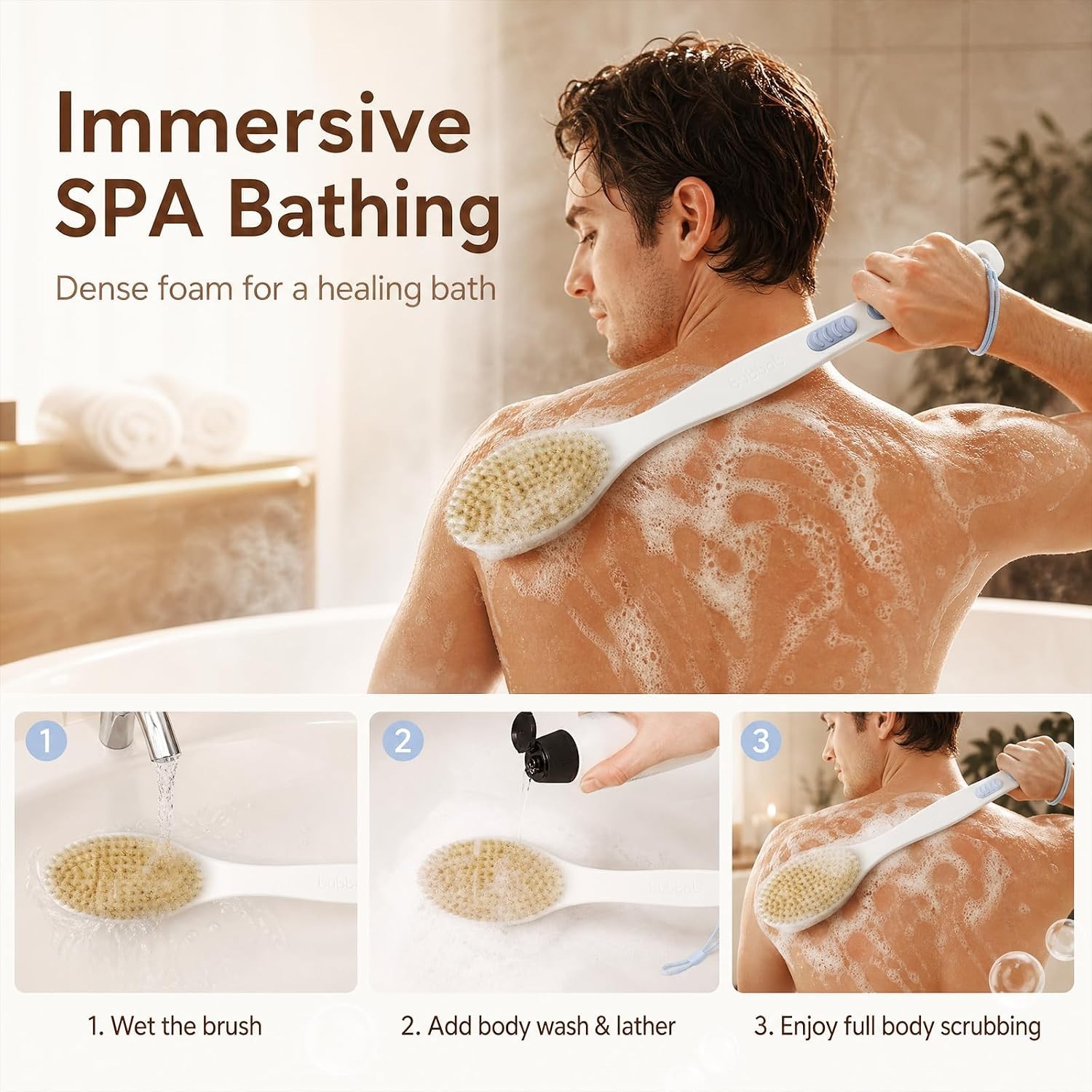 Back Scrubber anti Slip for Shower, Shower Brush Long Handle with Stiff and Soft