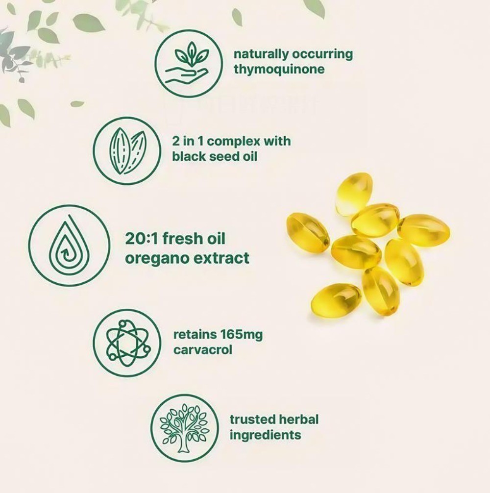 2 in 1 Oil of Oregano & Black Seed Softgels Count with Carvacrol, 40% discount