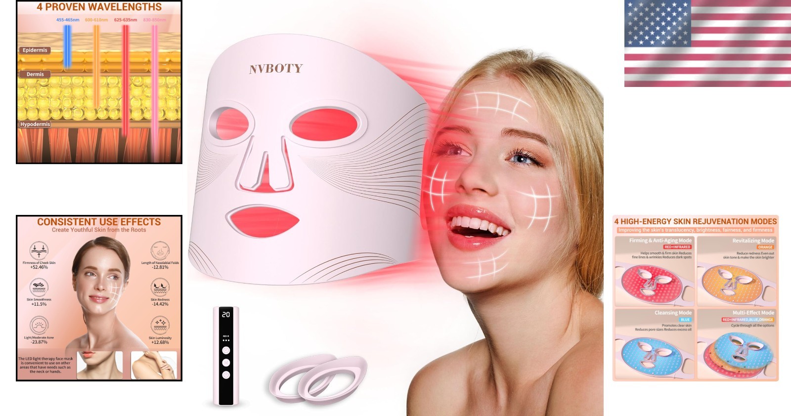 Advanced LED Face Mask with Infrared, Blue & Orange Light – Skin Rejuvenation
