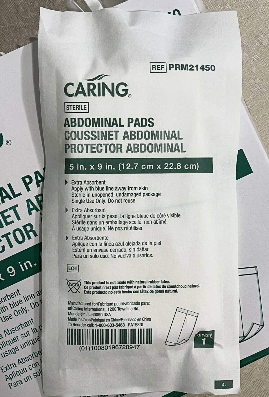  Caring Sterile Extra Absorbent Abdominal Pads Lot of 25 5″ X 9″ (New)