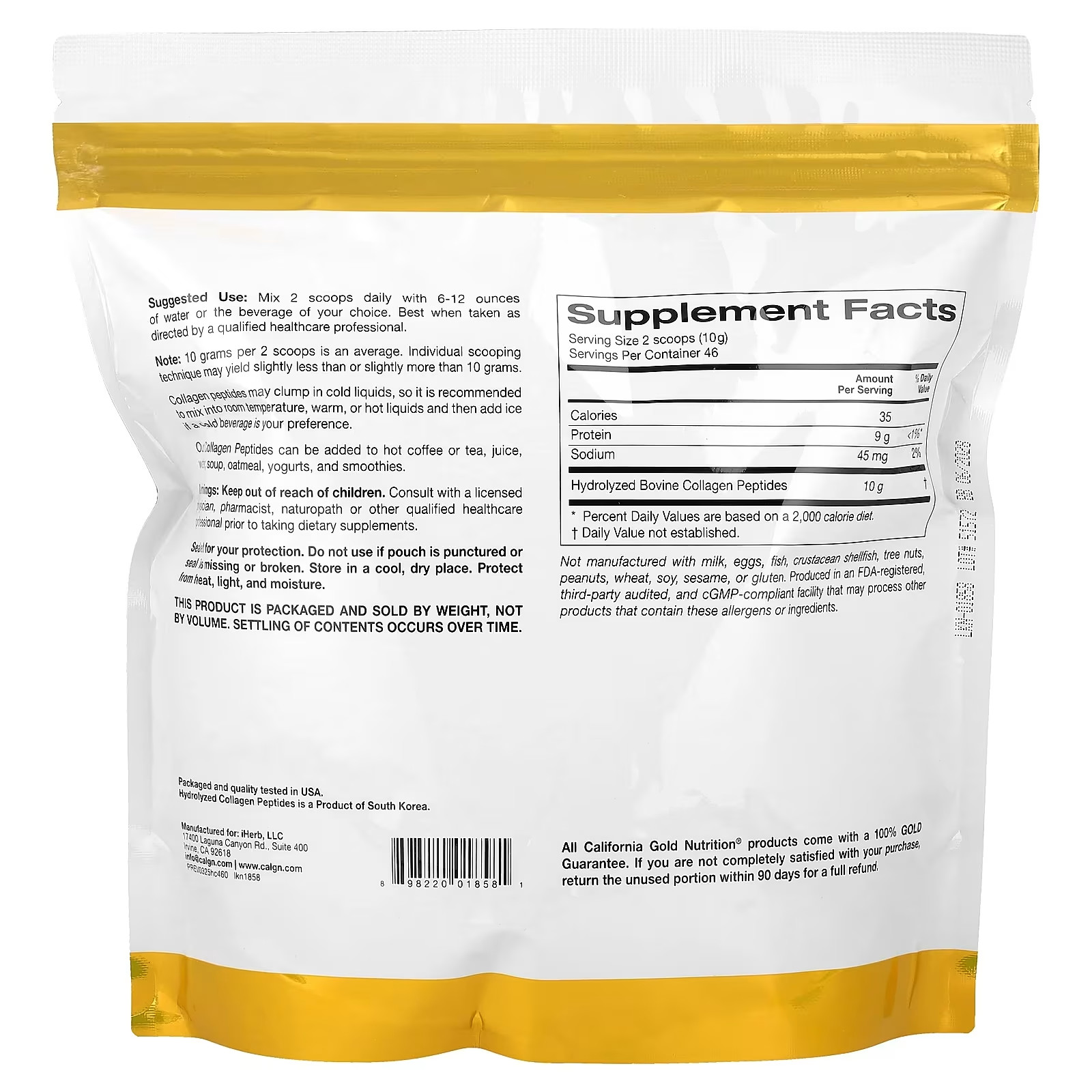 California Gold Nutrition, Hydrolyzed Collagen Peptides Type I & III, Unflavored