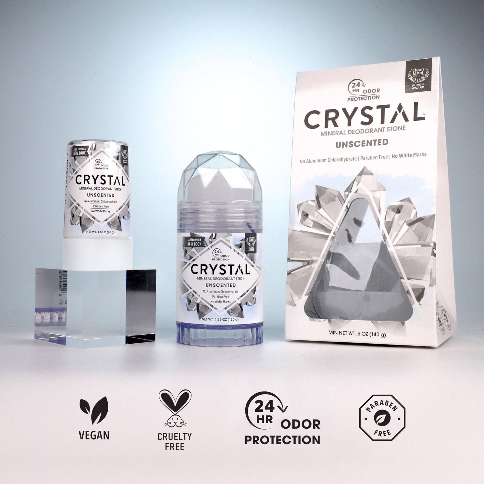 Crystal Mineral Deodorant Stick, Unscented 4.25 Ounce (Pack of 3), White