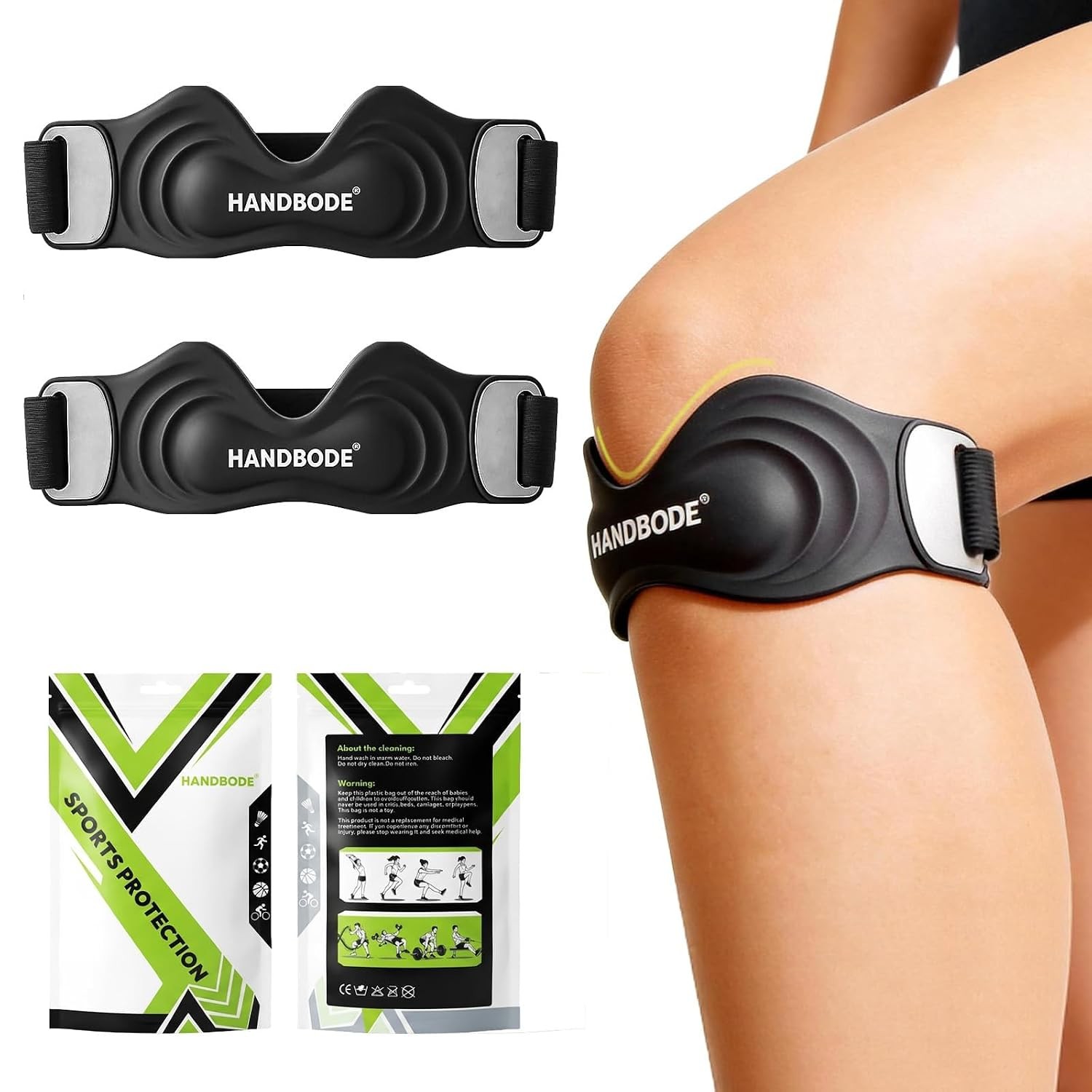 2 Pcs Patellar Tendon Support Strap, Silicone Knee Brace Adjustable, Pain Relief