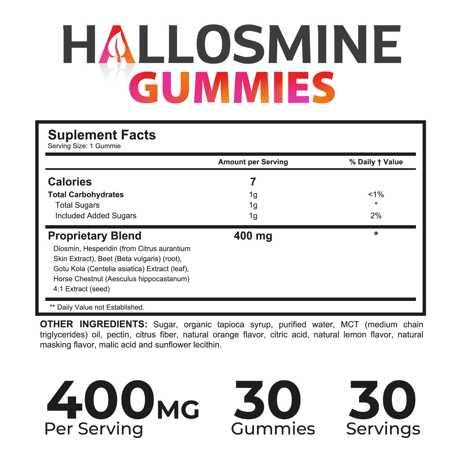 Hallusa Natural Hallosmine Gummies – Circulation & Leg Vein Support – 30 Gummies