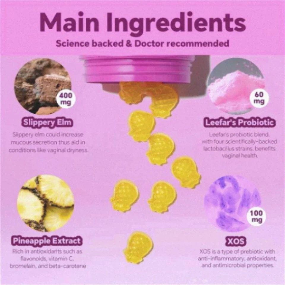 Women Probiotic Slippery Elm Pineapple 60 Gummies Intimate pH & Odor Balance
