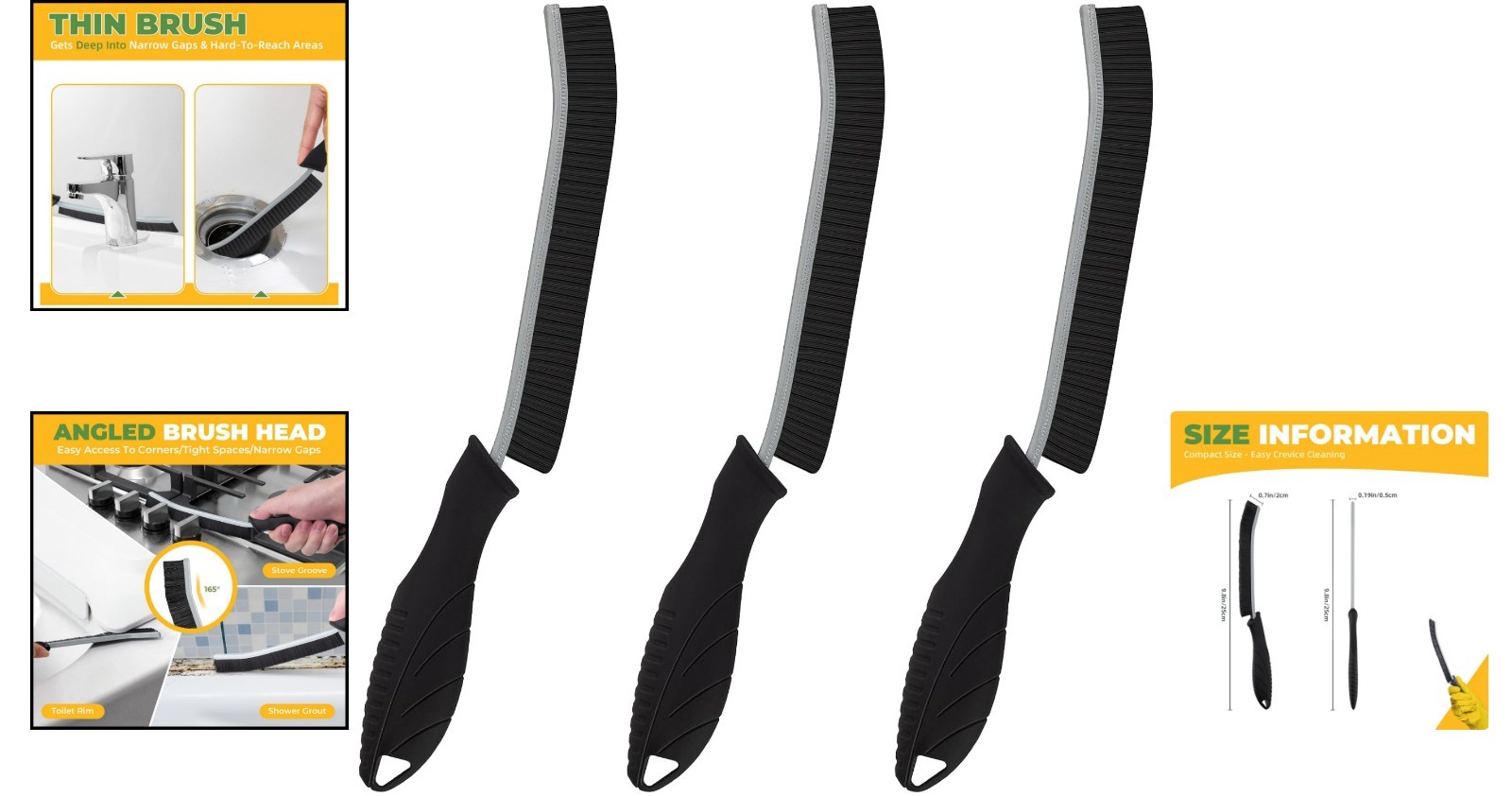 Ergonomic 3-Pc Hard Bristle Cleaning Brushes – Ideal for Grout and Tight Spaces