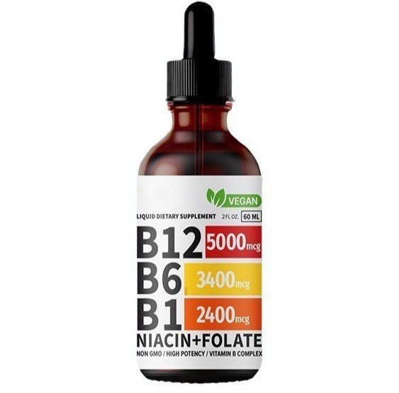 2-Bottles Vitamin B12 and B6 Liquid Drops B12 Complex – B1 Sublingual Vitamin B