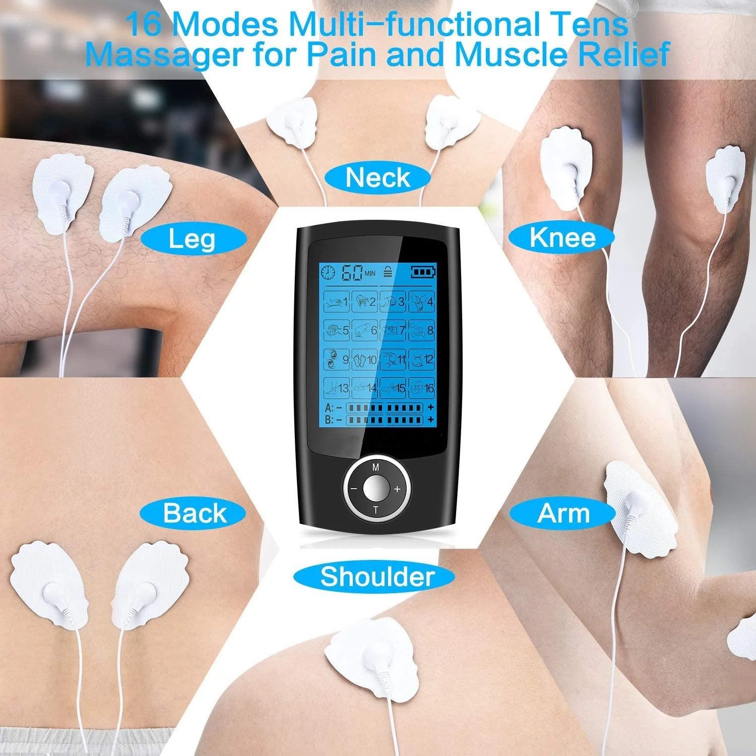 Digital Physiotherapy TENS Machine EMS Unit 16Mode Pulse Massage Body Muscle