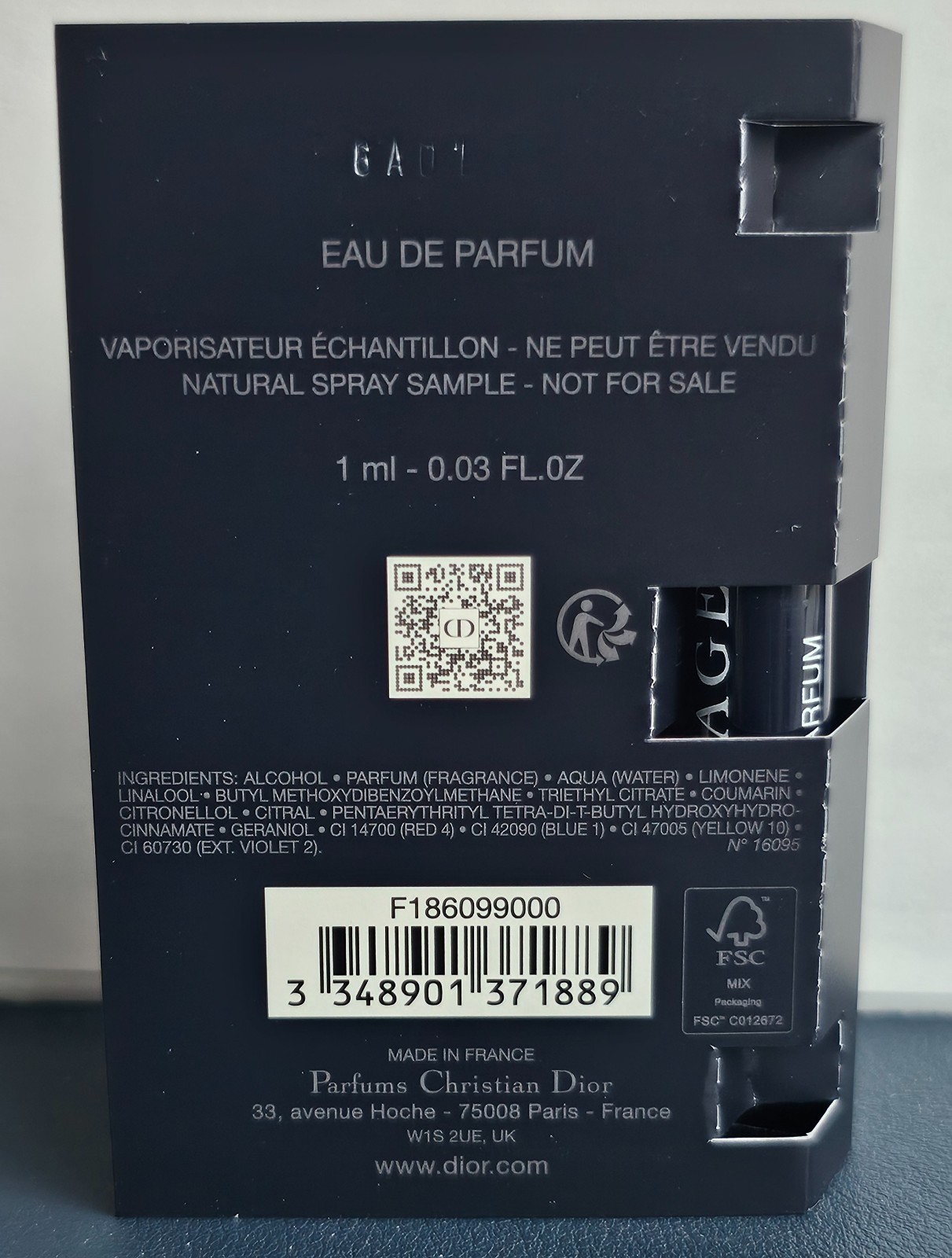 Lot of 2 Dior Sauvage Eau De Parfum For Men 0.03 Oz/ 1ML Each Sample Spray Vial