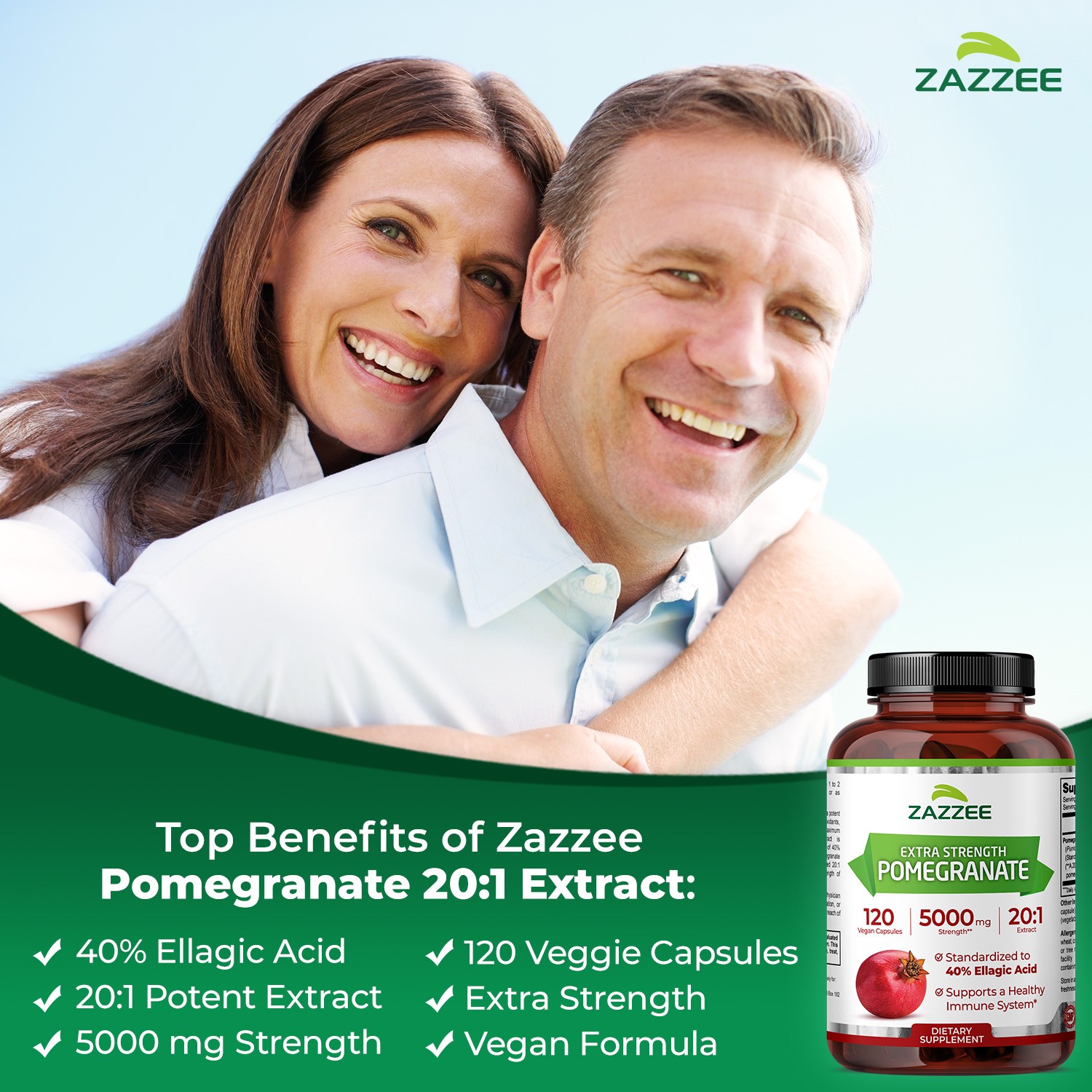 Extra Strength Pomegranate 20:1 Extract 40% Ellagic Acid, 500 mg, 120 Vegan Caps