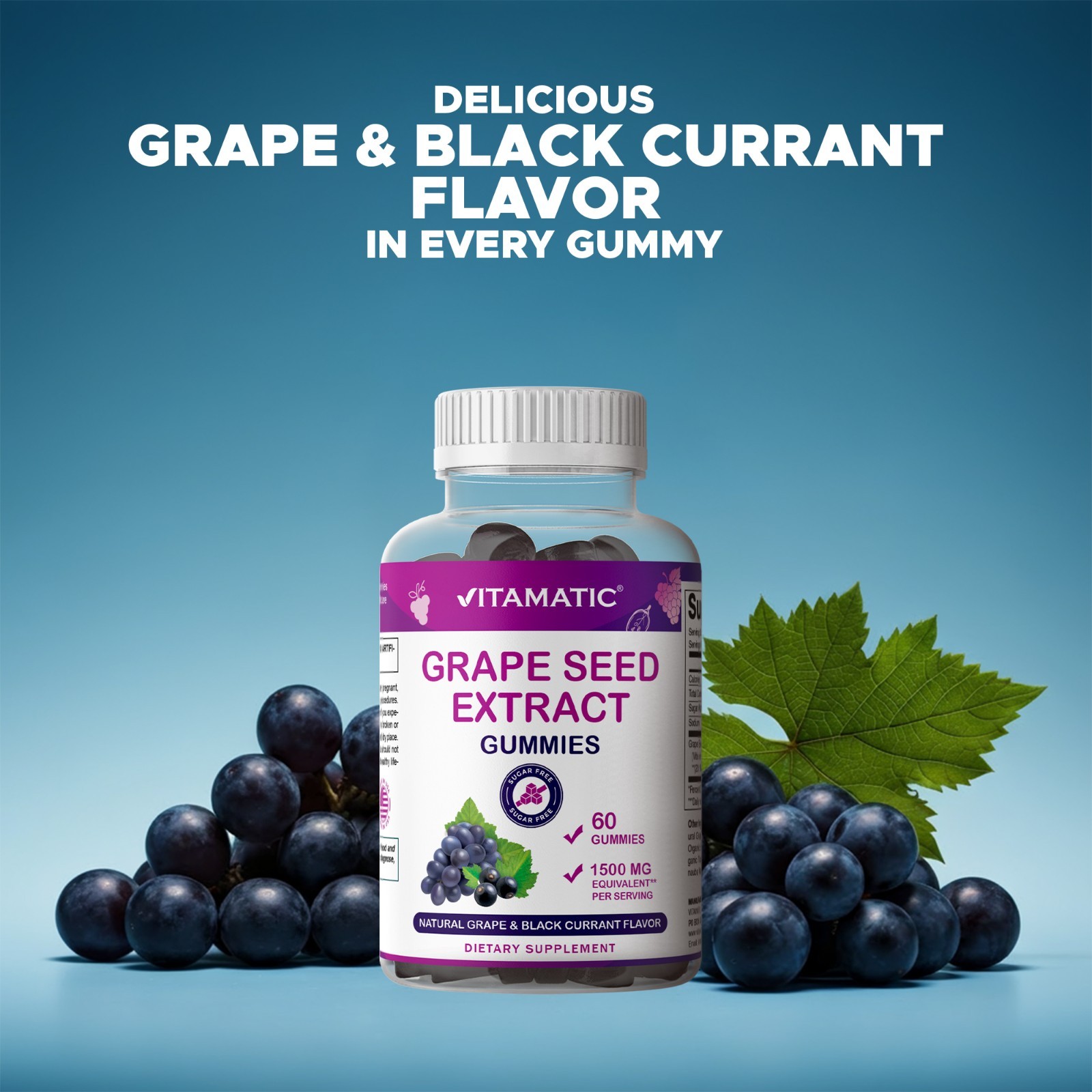 Vitamatic Grape Seed Extract– 1500 mg Equivalent per Serving-60 Gummies – 2 Pack