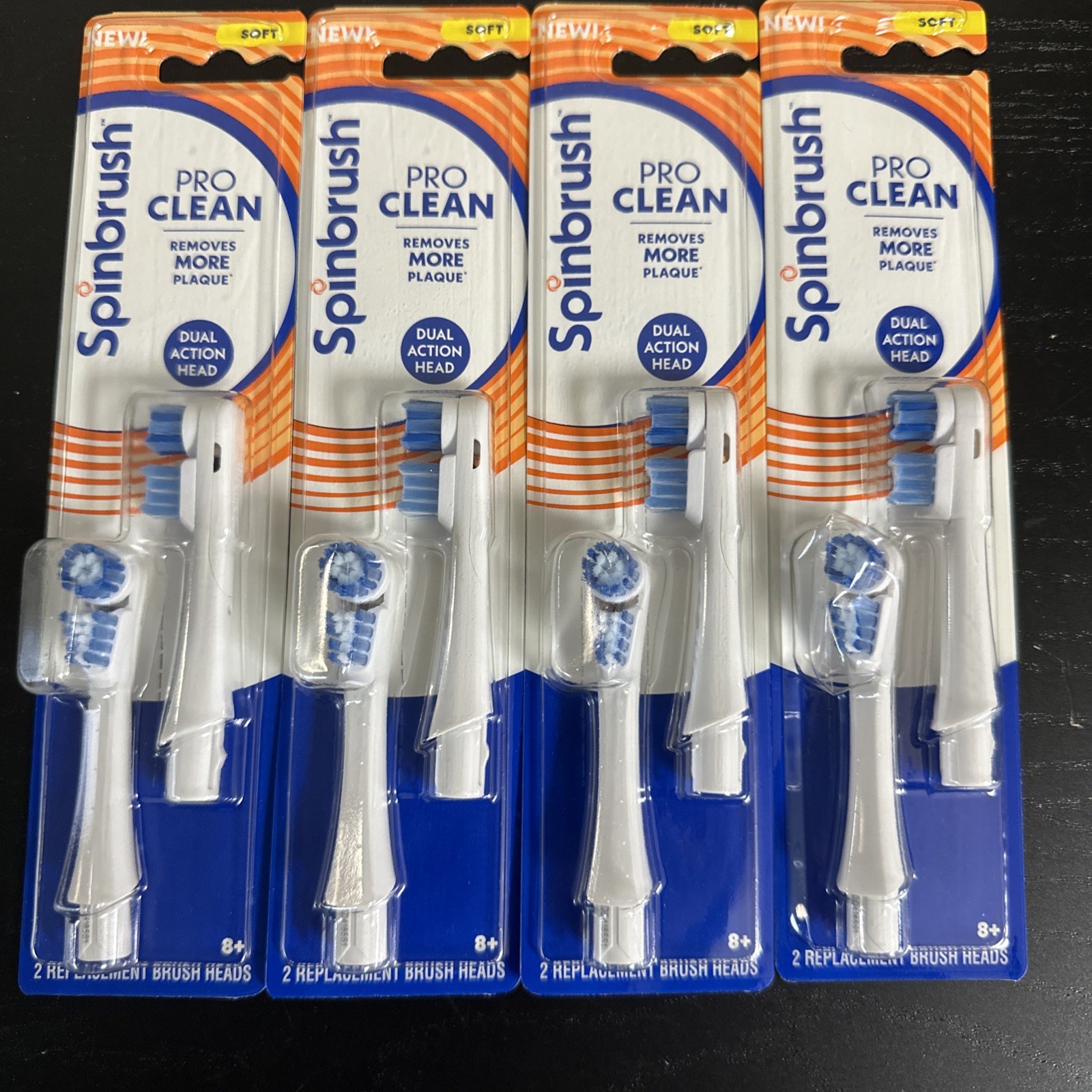 Lot of 4 SpinBrush Pro Clean Dual Action, 2 Count Replacement Brush Heads [NEW]